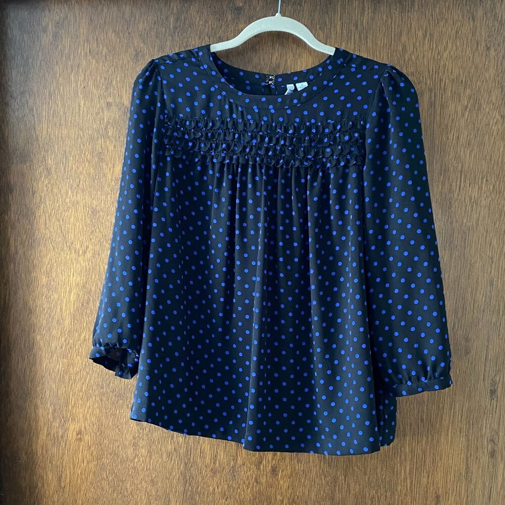 ELLE Black Polka Dot 3/4 Sleeve Blouse Sz M